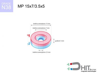 MP 15x7/3.5x5 N38 - magnesy neodymowe pierścieniowe