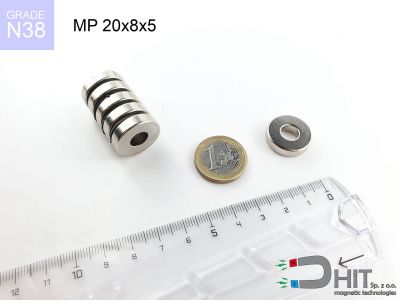MP 20x8x5 N38 - magnesy neodymowe pierścieniowe