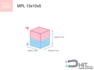 magnes neodymowy płytkowy MPL 13x10x5 N35H  MPL 13x10x5 N35H magnes neodymowy płytkowy