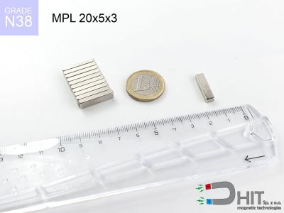 MPL 20x5x3 N38 - magnesy w kształcie sztabki