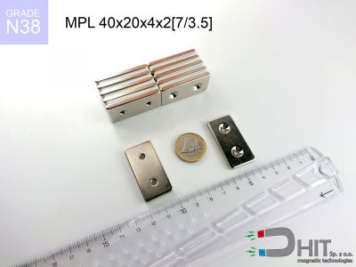 MPL 40x20x4x2[7/3.5] N38 - neodymowe magnesy płytkowe