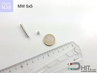 MW 5x5 N38 - neodymowe magnesy walcowe