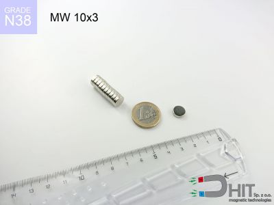 MW 10x3 N38 - magnesy neodymowe walcowe