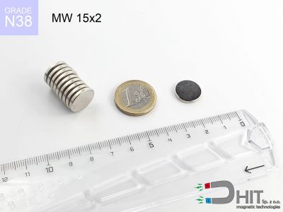 MW 15x2 N38 - magnesy w kształcie krążka