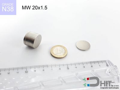 MW 20x1.5 N38 - neodymowe magnesy walcowe