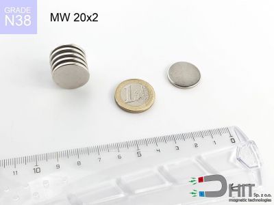 MW 20x2 N38 - neodymowe magnesy walcowe