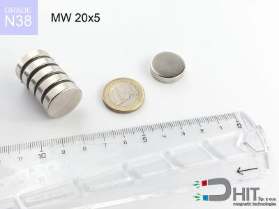 MW 20x5 N38 - magnesy w kształcie krążka