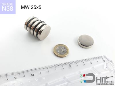 MW 25x5 N38 - magnesy w kształcie krążka