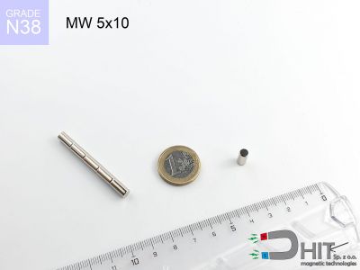 MW 5x10 N38 - neodymowe magnesy walcowe
