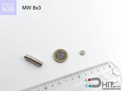 MW 8x3 N38 - magnesy neodymowe walcowe