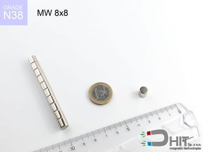 MW 8x8 N38 - neodymowe magnesy walcowe