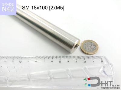 SM 18x100 [2xM5] N42 - separatory wałki magnetyczne z magnesami neodymowymi