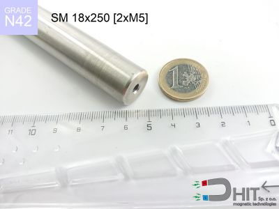 SM 18x250 [2xM5] N42 - wałki magnetyczne z magnesami neodymowymi