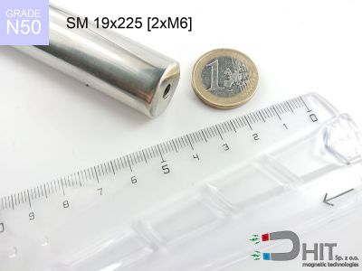 SM 19x225 [2xM6] N50 - wałki magnetyczne z magnesami neodymowymi