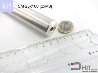 SM 25x100 [2xM8] N42 - separatory pałki magnetyczne z magnesami ndfeb