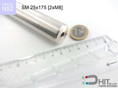 SM 25x175 [2xM8] N52 - separatory pałki magnetyczne z magnesami neodymowymi