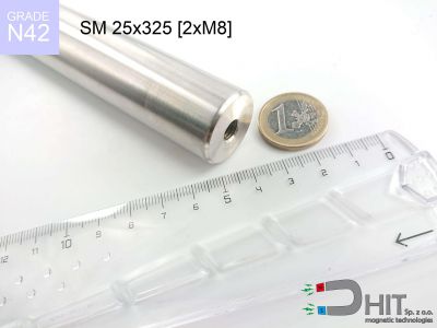 SM 25x325 [2xM8] N42 - separatory wałki magnetyczne z magnesami