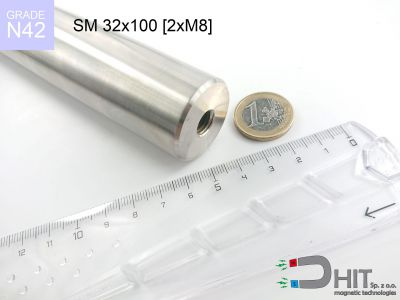 SM 32x100 [2xM8] N42 - separatory wałki magnetyczne z magnesami neodymowymi