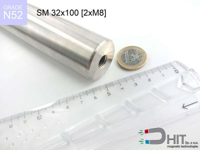 SM 32x100 [2xM8] N52 - wałki magnetyczne z magnesami ndfeb