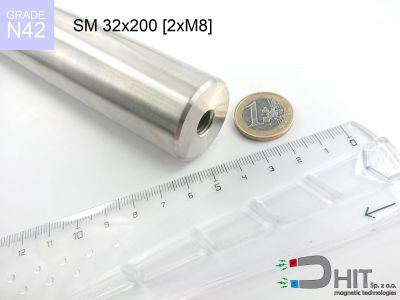 SM 32x200 [2xM8] N42 - separatory wałki magnetyczne z neodymowymi magnesami