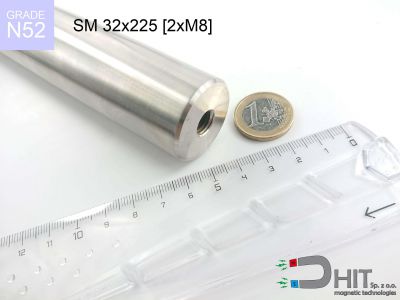 SM 32x225 [2xM8] N52 - wałki magnetyczne z neodymowymi magnesami