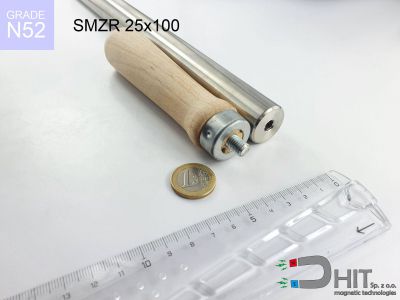 SMZR 25x100 N52 - separatory wałki z neodymowymi magnesami z drewnianym uchwytem