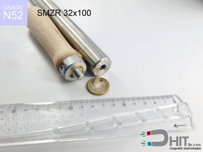 SMZR 32x100 N52 - separatory wałki z neodymowymi magnesami z drewnianym uchwytem