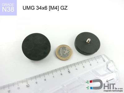 UMGGZ 34x6 [M4] GZ N38 - magnesy z gwintem w gumie