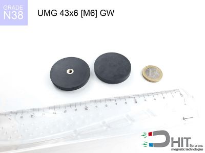 UMGGW 43x6 [M4] GW N38 - gwintowane magnesy neodymowe w gumie