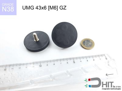 UMGGZ 43x6 [M6] GZ N38 - magnesy z gwintem w gumie