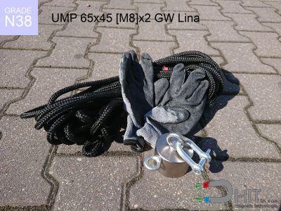 UMP 65x45 [M8]x2 GW F230+ Lina  - neodymowe magnesy do łowienia w wodzie