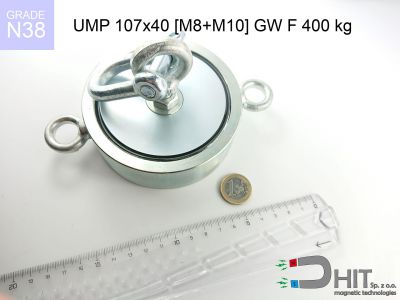 UMP 107x40 [M8+M10] GW F 400 kg N38 - magnesy neodymowe do szukania w wodzie