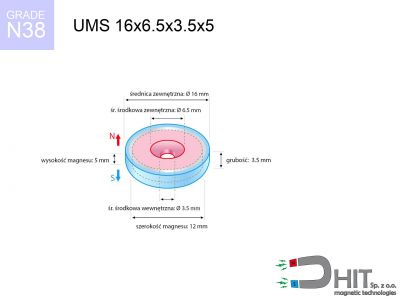 UMS 16x6.5x3.5x5 N38 uchwyt magnetyczny stożkowy