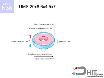 uchwyt magnetyczny stożkowy UMS 20x8.6x4.5x7 N38  UMS 20x8.6x4.5x7 N38 uchwyt magnetyczny stożkowy