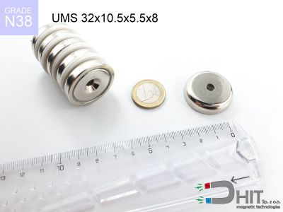 UMS 32x10.5x5.5x8 N38 - uchwyty magnetyczne z otworem stożkowym